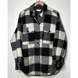Good American Shacket Black White Buffalo Plaid Oversized Medium 1/2 Cabin Cozy